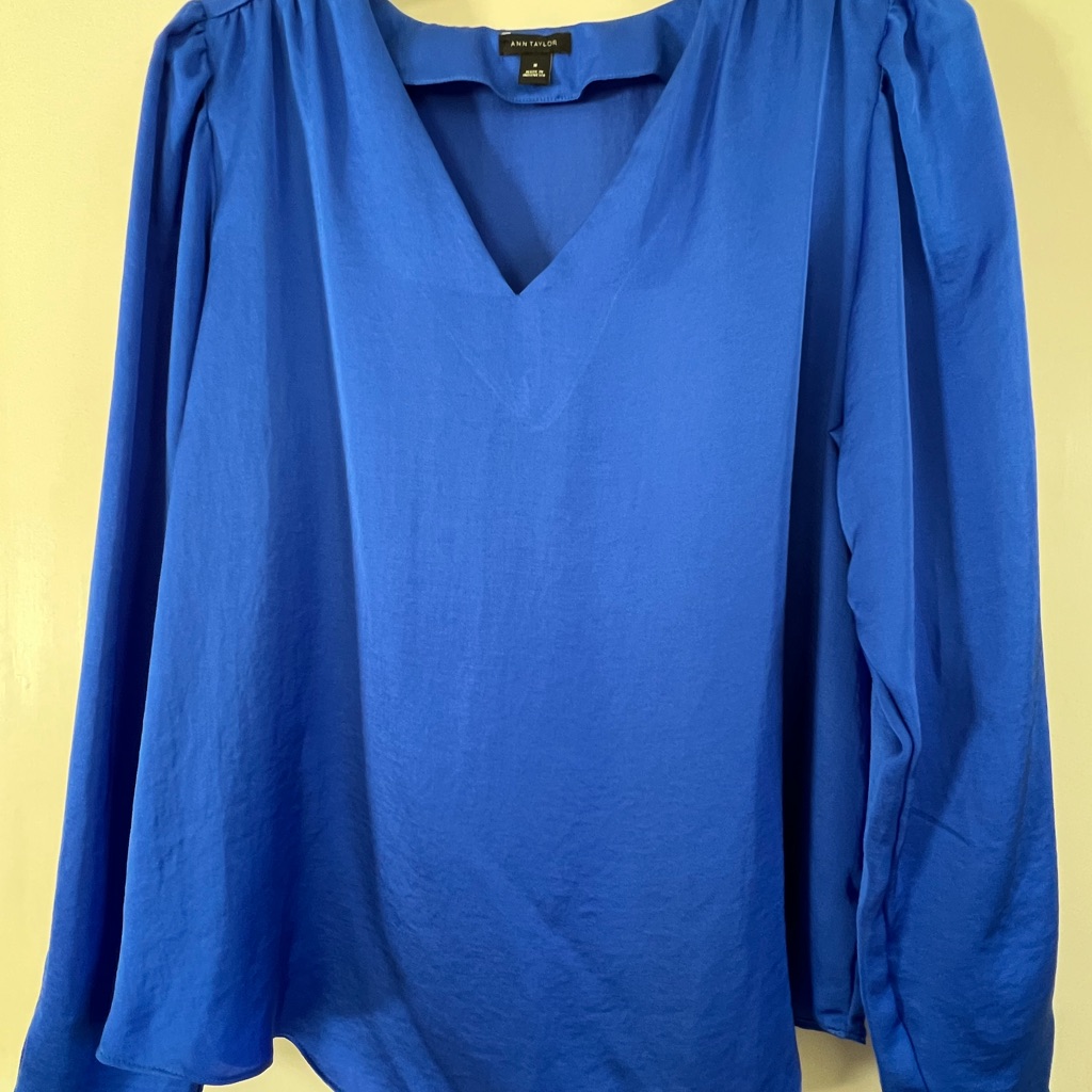 Ann Taylor Royal Blue V-Neck Blouse